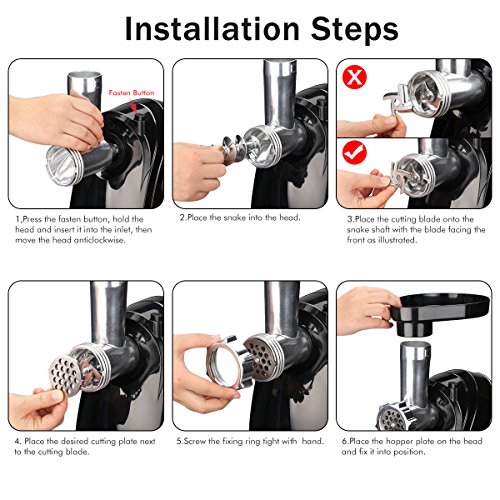 Meat Grinder Electric Stainless Steel Sausage Maker, Meat Mincer Sausage Stuffer with Grinding Plates for Home Use(Black)