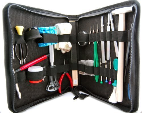 Watch Repair Tool Kit with 28 Pcs of Tools in Leather Pouch