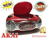 Akai CD/FM Portable Boombox CE2200R Retro Style Limited Edition FM PLL Radio with LCD Display + Line in - Red