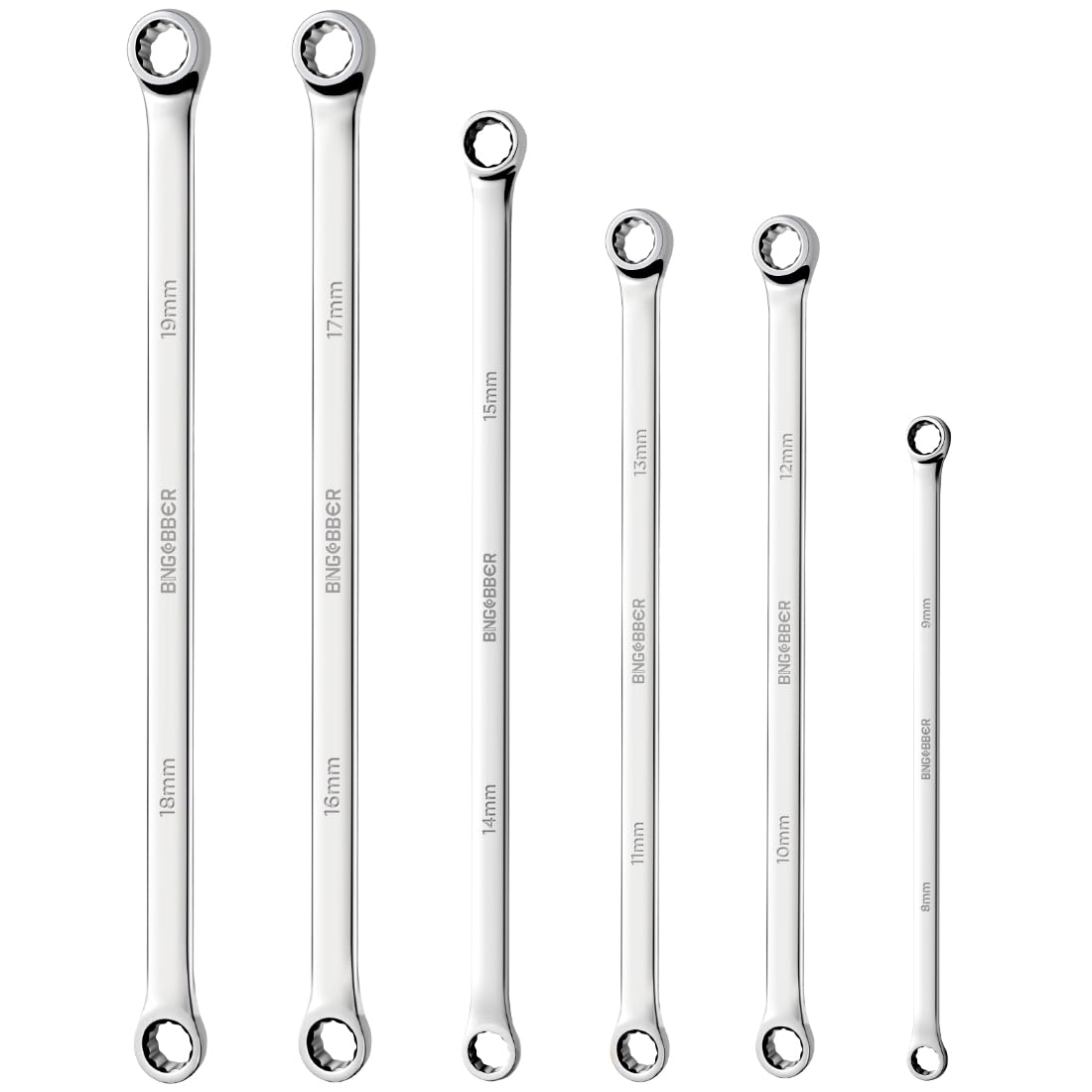 BINGCOBBER Long Spanner Set,Extra Long Wrench Set Long Ring Spanner Set 8mm - 19mm