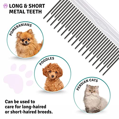 Detangling Pet Comb with Long & Short Stainless Steel Teeth for