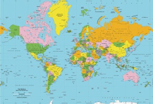 Academia Maps - World Map Wall Mural - Classic Blue Ocean Map - Premium Self-Adhesive Fabric
