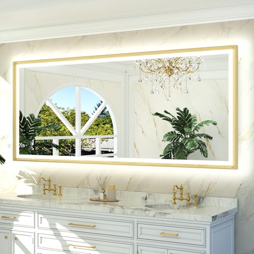 TETOTE LED Bathroom Mirror Lights Gold Frame