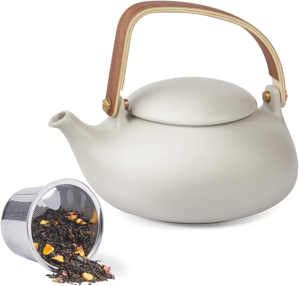 ZENS Loose Leaf Teapot, Matte Porcelain Small 2 Cup Teapot with Infuser