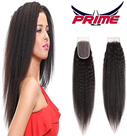 Oylove Hair Natural Looking Italian Coarse Yaki Straight Curly Lace Closure For Black Women Afro Kinky Straight Human Hair 4"x4"Swiss Lace Closures (14 inch, natural black)