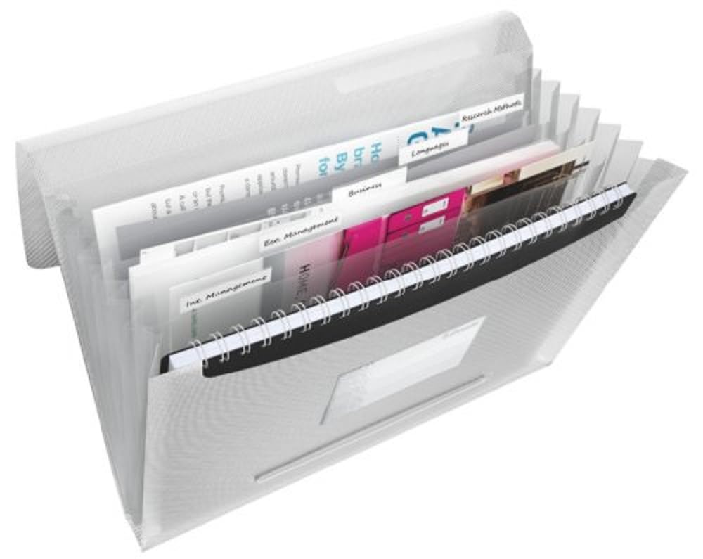 Esselte A4 Expanding Project File, Integrated Index with 6 Expanding Compartments, Elastic Closure, Flexible Plastic, White, VIVIDA Range, 624018
