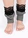 eBoot Lace Leg Warmer Socks Knitted Boot Cuffs with Button, Khaki and Gray, 2 Pack