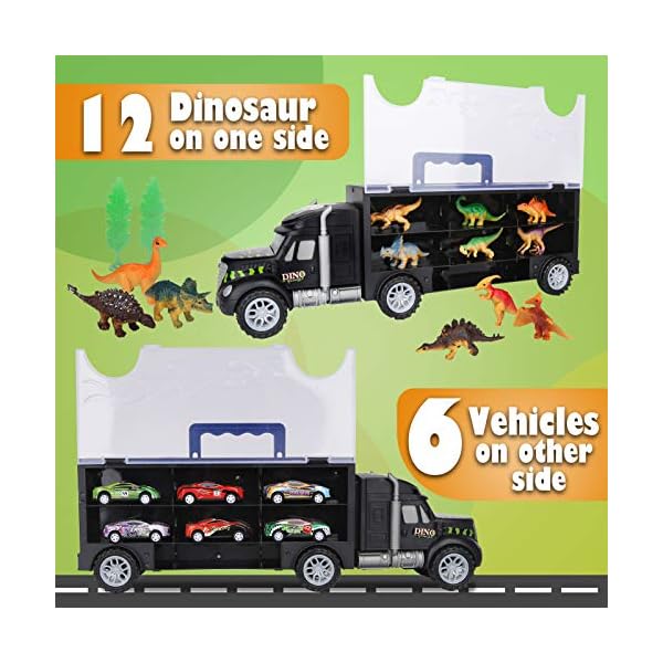 Vanplay-Dinosaur-Truck-Toy-Car-Transporter-Carrier-Set-include-Dinosaur-Figures-Egg-Mini-Racing-Car-with-Play-Mat-Road-Signs-for-Children-37PCS Vanplay Dinosaur Toys Transporter Truck Toy Include Mini Dinosaur Figures Cars with Play Mat Birthday Easter Gift for…
