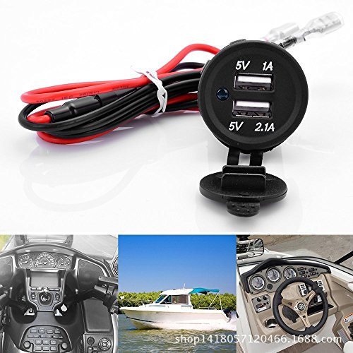 Carviya 5V 3.1A Waterproof Motorcycle Dual USB Car Charger LED Light Charging Socket Splitter Adapter Outlet with Cable Screw Set