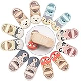Dicry 6 Pairs Baby Girls Mary Jane Socks for Walking, 24-36 Months, Animal, Non Skid Slip No Show Ankle Socks With Strap