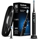 Aquasonic Clinical AQ Ultra-Whitening Smart Toothbrush with Pressure Sensor, LCD Screen & Battery Level Indicator - 2 Brush Heads & Hard Sell Travel Case