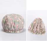 EXCEART 2pcs PEVA Shower Caps Flamingo Print Waterproof Reusable Bath Hats for view 4