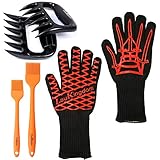 BBQ Cooking Tool Set Grilling Accessories Includes Silicone Extreme Heat Resistant Gloves, Meat Claws Plus Non-Slip Basting Brushes For Your Indoor And Outdoor Needs For Grilling, Baking And Barbecue