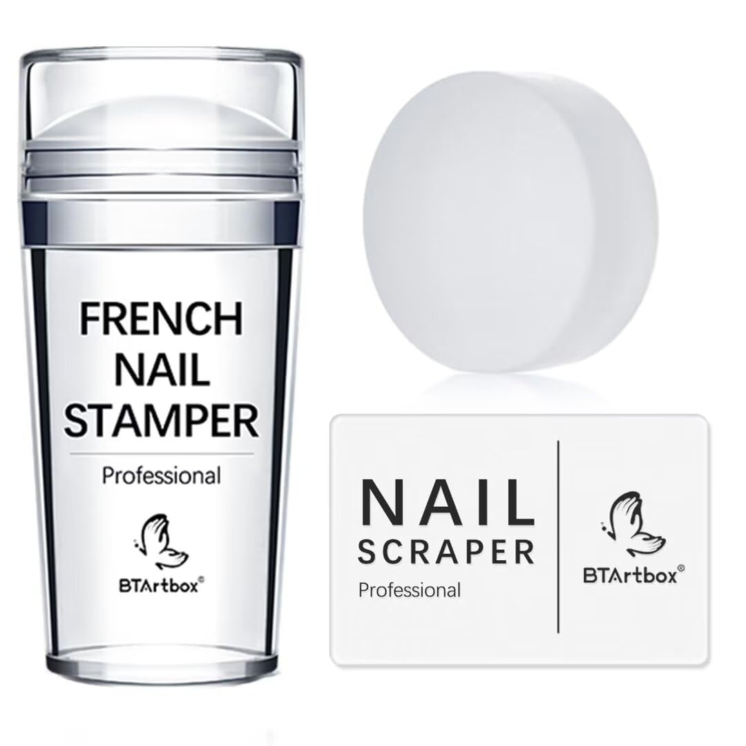Photo 1 of BTArtbox French Nail Stamper - French Tip Nail Tools with Nail Scraper and Replaceable Stamper Head, 100-Time Using Silicone Nail Stamper Kit for Gel Nail Polish DIY Nail Art Tools