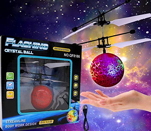 Diswoe RC Flying Ball Drone,Infrared Induction Helicopter Rainbow Shinning LED Lights,Colorful Disco Ball Drone,Rechargeable Light up Sensor RC Flying Toy Kids Adults (Red)