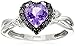 Amazon Collection 10K White Gold Amethyst with Black Diamond Accent Heart Ring, Size 7