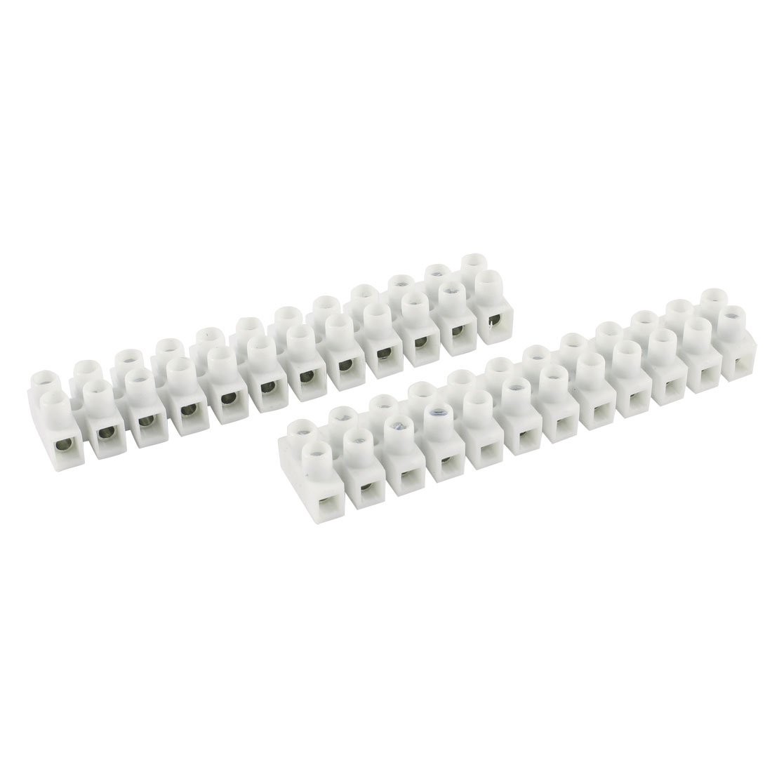 sourcing map 2 Pcs White Plastic Housing Double Row 12 Way Screw Terminal Block 450V 1.5A