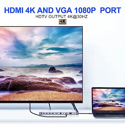 MAKINGTEC Laptop 11 in 1 USB C Docking Station, USB Type C to 4K 30Hz HDMI+VGA, SD/TF card reader, 5Gbps transfer speed, RJ45, 4 USB3.0, Adapter for MacBook, Mac Pro, Mac Mini, iMac