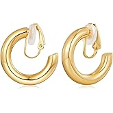 FAMARINE Clip on Earrings for Women,Simple Chunky Chunky Tube Hoop Clip Earrings No Piercing Earrings
