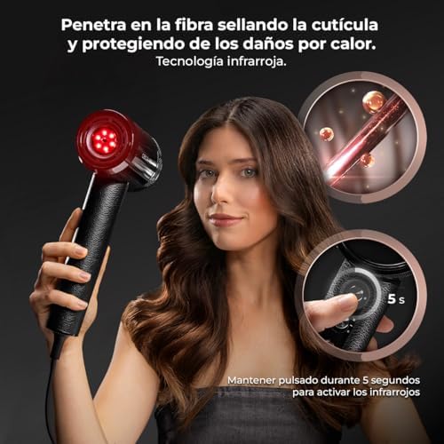 Secador de Pelo - 6 Accesorios - DryGlam Waves i-Sensor Pro. 1600W, Motor Brushless, Tecnología Infrarrojos, Sensor de Distancia, Reduce Frizz, Plasma, 6 Modos, Touch Sensor, Estuche de Cuero — foto 2 de 8