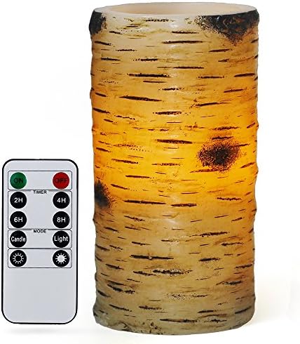 Comenzar Flameless Candles Real Wax Birch Bark Effect LED Candles 6" with 10-key Remote Control - 2/4/6/8 Hours Timer