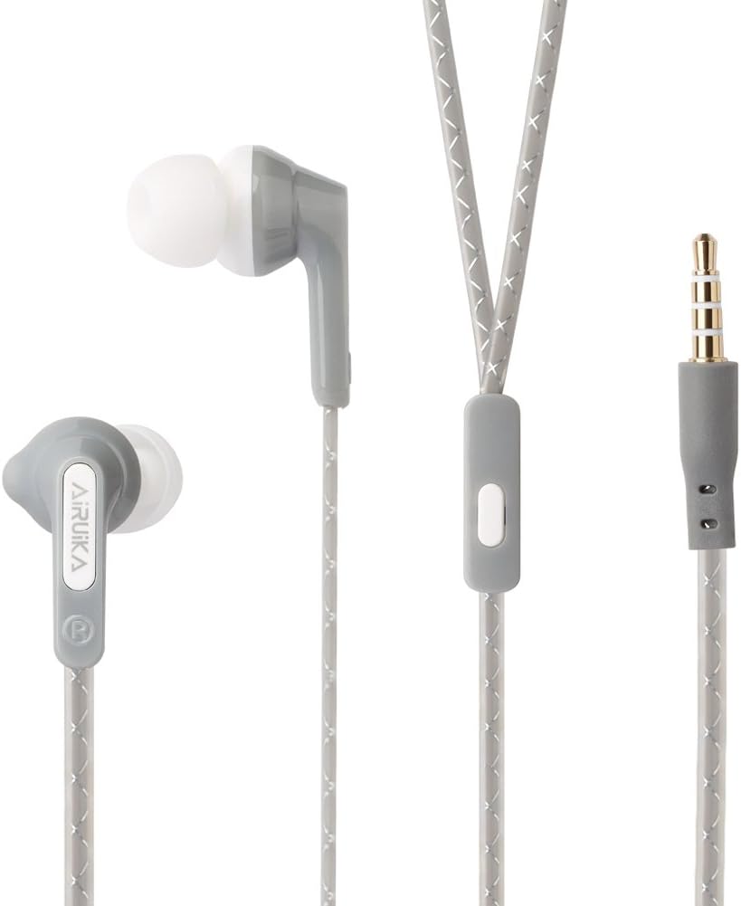 AIRUIKA R2 Headphones Wired in Ear Earbuds Earphones Sports Stereo Bass Headsets with Microphone/Controller Noise Cancelling for iPhone,Samsung Galaxy,iPad,MP3 Players, Extra Durable Flat Cord