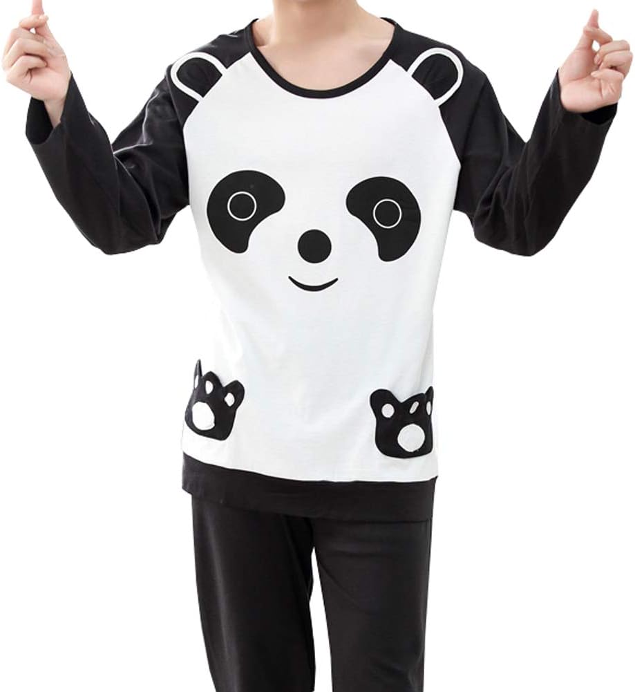 KM NightgownsKM Couple Pure Cotton Pyjamas Long Sleeve Nightwear Set #7 Panda (Male L)