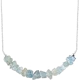 OdrillionGems Natural Raw Aquamarine Gemstone Bar Necklace, Dainty Handmade Jewelry, March Birthstone, Rhodium Plated, 925 Sterling Silver Chain 18 inch Necklace, Gift for Women