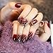 Wine Red Fake Finger Nails Manicure Artificial False Nail Art Tips Agate Red Silver Glitter Cross Line DIY Nail Decorations Z177
