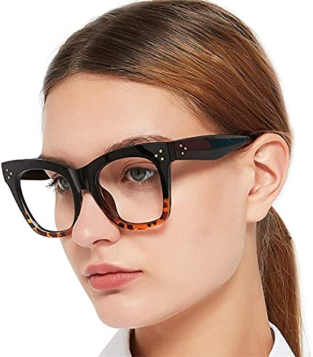OCCI CHIARI Womens Oversized Bifocal Blue Light Blocking Reading Glasses Retro Readers for Women Spring Hinge(Black/Leopard, 100)