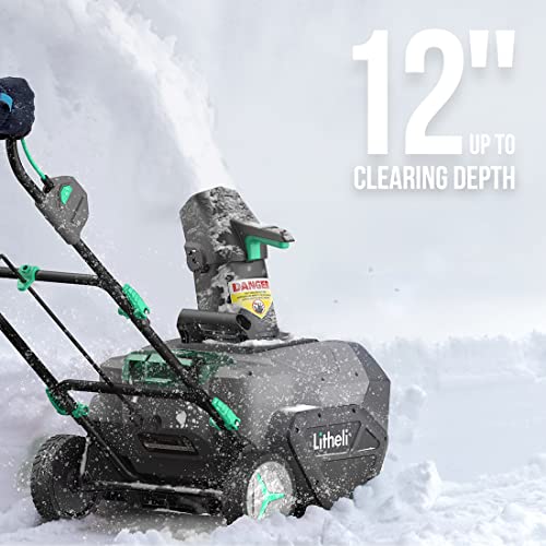 LiTHELi 20V Cordless Snow Blower - 20" Width, Brushless Motor, 2x 4.0Ah Batteries & Charger