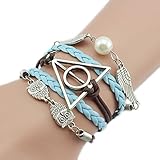 On the Journey Handmade Vintage Harry Potter Bracelet Golden Snitch Bracelet Deathly Hallows Bracelet Owls Bracelet Black Leather Braid and Rope Bangle Gift