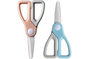 DAMPEN Ceramic Scissors,Soft-grip Handles,Safety Healthy ,Kitchen Scissors,Baby Food Ceramic Scissors with Travel Cover for Kids Food 2 PACK(PINK AND BLUE ) (DPS-2)