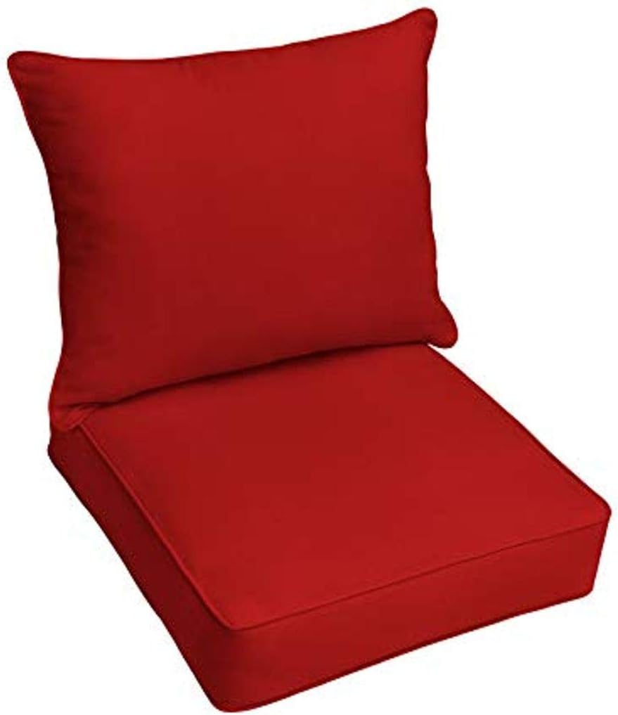MozaicSorra Home Indoor or Outdoor Sunbrella Deep Seating Cushion & Pillow Corded Edges, 2 Piece Set, Canvas Jockey Red
