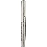 Hongdian 100 Silver Steel Piston Fountain Pen, Iridium Fine Nib Calligraphy, Smooth Writing Pens, Nice Writing Pen for Men &amp; Women