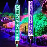 Doingart 2pcs Garden Solar Lights Outdoor Solar Tube Lights Solar Acrylic Bubble RGB Color Changing Solar Powered Garden Stake Lights for Gard Stake Lights for Garden Patio Backyard Pathway Decoration