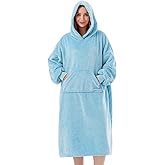 Sioloc Wearable Blanket Hoodie for Women/Kids/Men, Oversized & Cozy Sherpa Lined Hoodie Sweatshirt Blanket(Baby blue,Long)