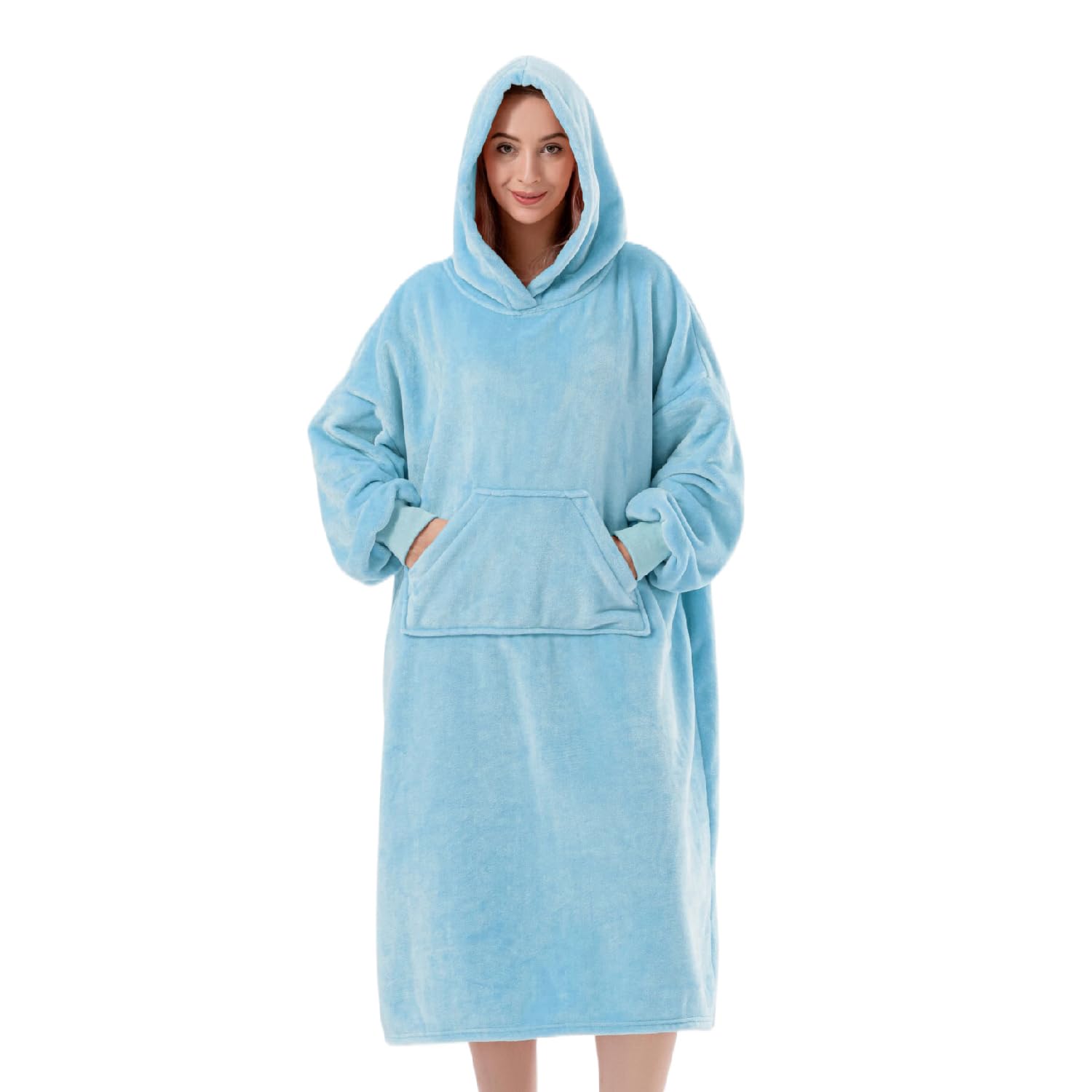 Sioloc Oversized Blanket Hoodie Blanket with Sleeves Adult Oversized Wearable Blanket for Dressing, baby blue, Lange