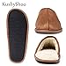 KushyShoo Mens Slippers, Scuff Fluff House Shoes, Slip-On Indoor Outdoor Slipper, Brown, Size 8-9 Wide