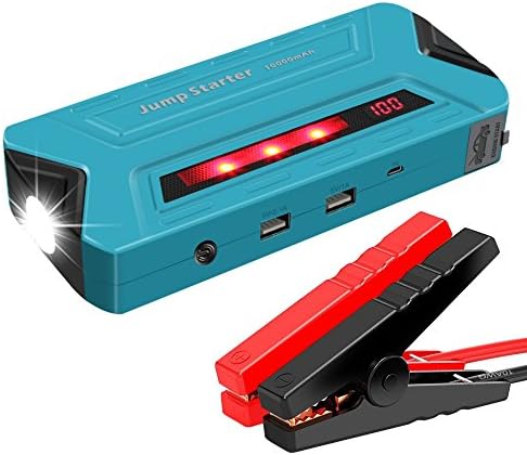 12V 10000mAh Car Jump Starter kit, Emergency Power Source, 400A Peak Battery Booster, Dual Smart USB Charging Ports,Built in LED Flash Light and Professional Emergency Safety Hammer. (blue)