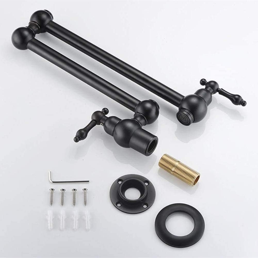 Delnet Black Kitchen Sink Tap Solid Brass Folding Pot Filler Faucet Single Hole Two Handles Wall Mounted Swivel Pot Filler Tap - Image 3
