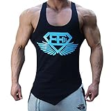 Men Muscle Fitness Gym Stringer Tank Tops Bodybuilding Workout Sleeveless Shirts (Black Blue, US SMALL(Tag L))
