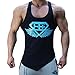 Men Muscle Fitness Gym Stringer Tank Tops Bodybuilding Workout Sleeveless Shirts (Black Blue, US SMALL(Tag L))