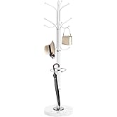 EZIVIEV Modern Coat Rack Stand, Metal Freestanding Coat Rack with Natural Marble Base, Heavy-Duty Coat Racks with Umbrella Ho