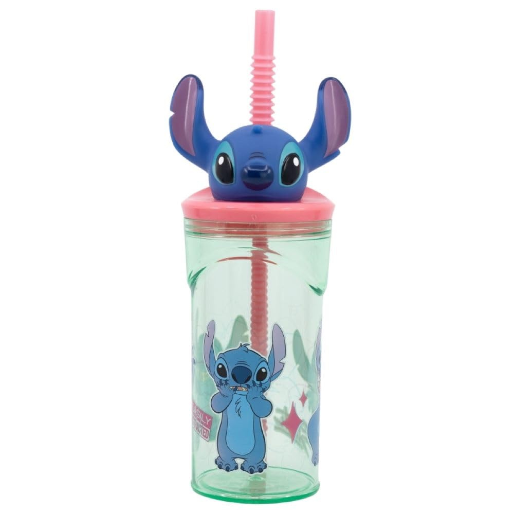 Stitch 3D Figurine Cartoon Characters Reusable Tumbler Childrens Drinking Cup Reusable Straw 23 x 7.5 x 7.5cm (Stitch)