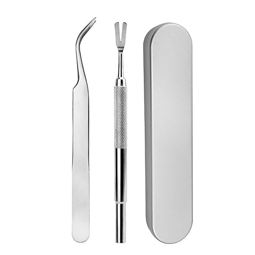 EXQUIMA 2 Piece Tick Remover Tools for Dogs, Pet Stainless Steel Tick Clamp Set, Lice Fork, Flea Remover, Portable Pet Anti Tick Cleaning Tools