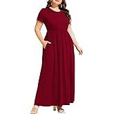 peassa Women's Plus Size Summer Short Sleeve Long Maxi Dress with Pockets