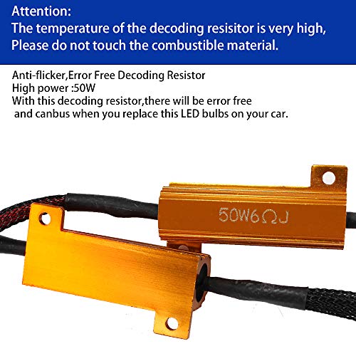 HUIQIAODS 50W 8Ohm 7443 7444NA T10 992 Led Load Resistor - Fix Headlight LED Bulb Fog Lamp Fast Hyper Flash Turn Signal Blink Light LED License Plate Lights Error Code Canbus Resistors Decoder 2PCS