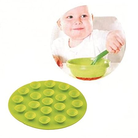 SpiderJuice, Creative Multipurpose Soft TPR (Thermoplastic Rubber) Material Anti Fall Anti-Skid Non-Slip Mess Preventing Double Sided Suction Circular Sticker for Easy Baby Childrens Toddlers Kids Feeding Tableware Sucker Coaster Mat (Single Piece, Random Color)