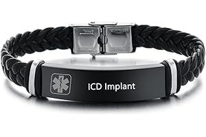 ZKXXJ Medical Alert ID Bracelets for Men Women Adjustable Braided Leather Wristband Emergency Identification Cuff Bracelet Health Systems Medic Awareness Jewelry for Adults Teens,Black/Silver/Blue/Colorful